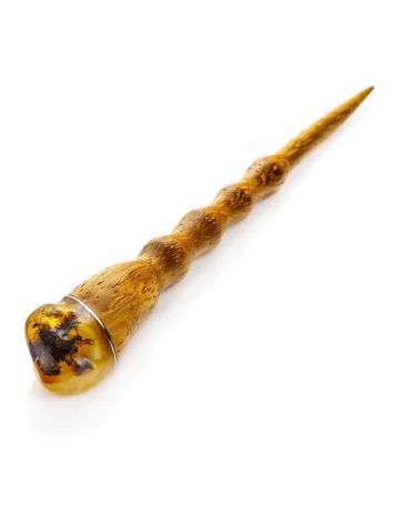 Wooden Hair Stick With Natural Amber, image , picture 3