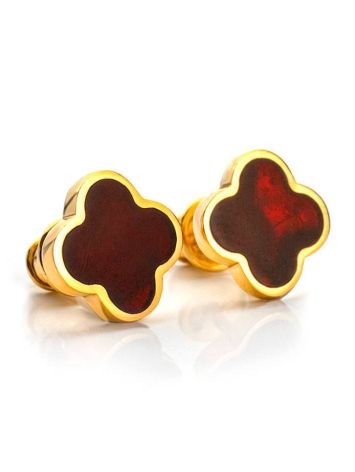 Stud Amber Earrings In Gold-Plated Silver The Monaco, image , picture 3