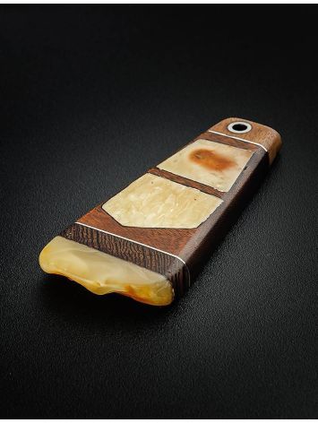 Unisex Wooden Pendant With Honey Amber The Indonesia, image , picture 2