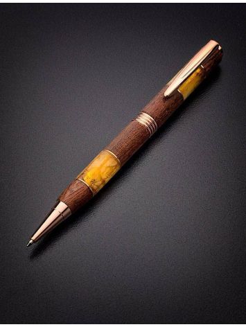 Designer Acacia Wood Pen With Baltic Amber, image , picture 2