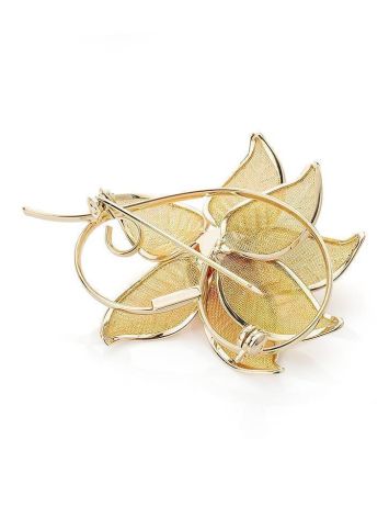 Cognac Amber Floral Brooch In Gold Plated Silver The Beoluna, image , picture 5