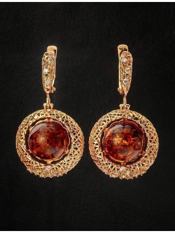Amber Earrings In Gold-Plated Silver With Crystals The Venus, image , picture 4