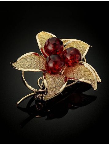 Chic Gold Plated Brooch With Cherry Amber The Beoluna, image , picture 3