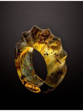 Handcrafted Carved Amber Band Ring The Magma, image , picture 2