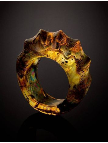 Handcrafted Carved Amber Band Ring The Magma, image , picture 6
