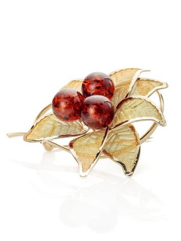 Chic Gold Plated Brooch With Cherry Amber The Beoluna, image , picture 4