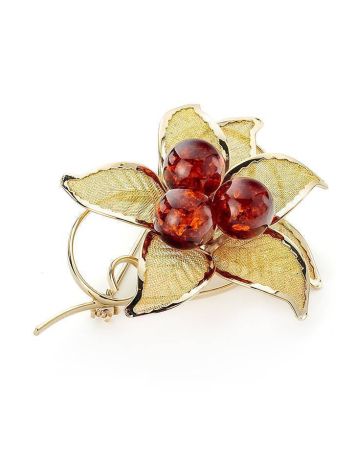 Chic Gold Plated Brooch With Cherry Amber The Beoluna, image , picture 5