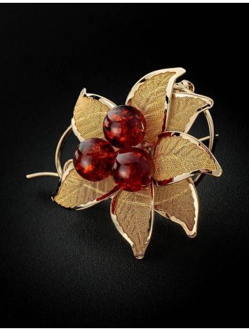 Chic Gold Plated Brooch With Cherry Amber The Beoluna, image , picture 2