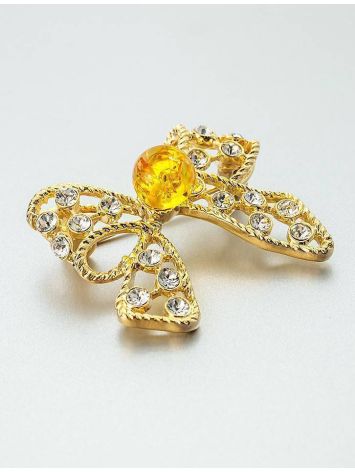Cute Bright Gold Plated Brooch With Amber And Crystals The Belouna, image , picture 3