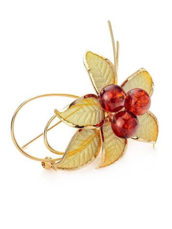 Luminous Gold Plated Brooch With Cherry Amber The Beoluna, image , picture 4