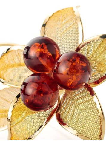 Luminous Gold Plated Brooch With Cherry Amber The Beoluna, image , picture 3