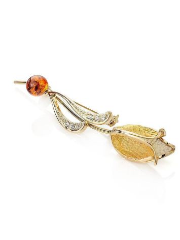 Cute Gold Plated Floral Brooch With Amber And Crystals The Beoluna, image , picture 7