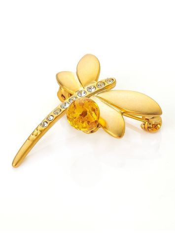 Gold Plated Dragonfly Brooch With Lemon Amber And Crystals The Beoluna, image , picture 5