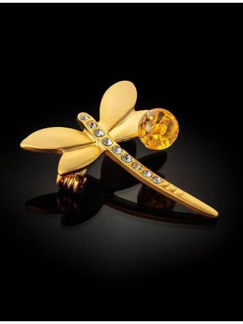 Gold Plated Dragonfly Brooch With Lemon Amber And Crystals The Beoluna, image , picture 4