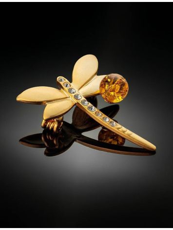 Gold Plated Dragonfly Brooch With Lemon Amber And Crystals The Beoluna, image , picture 2
