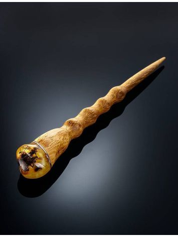 Wooden Hair Stick With Natural Amber, image , picture 2