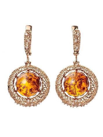 Amber Earrings In Gold-Plated Silver With Crystals The Venus, image , picture 3