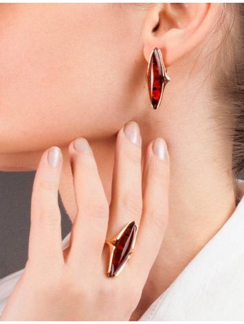 Gold-Plated Silver Earrings With Cognac Amber The Barcelona, image , picture 7