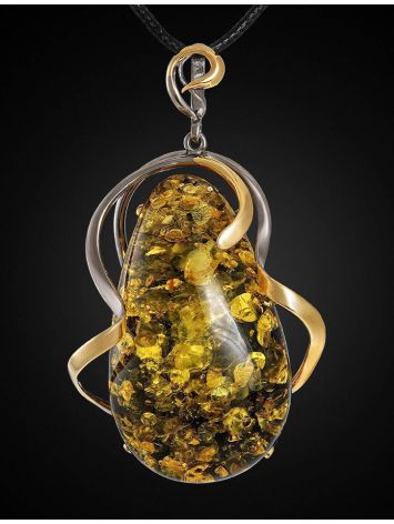 Green Amber Pendant In Gold Plated Silver The Triumph, image , picture 4