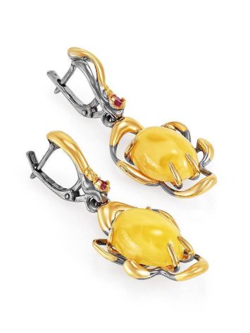 Drop Honey Amber Earrings In Gold-Plated Silver With Crystals The Pompadour, image , picture 3