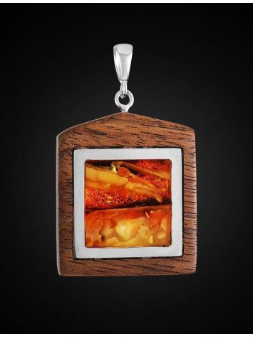 Geometric Wooden Pendant With Honey Amber The Indonesia, image , picture 3