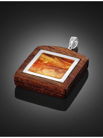 Geometric Wooden Pendant With Honey Amber The Indonesia, image , picture 2