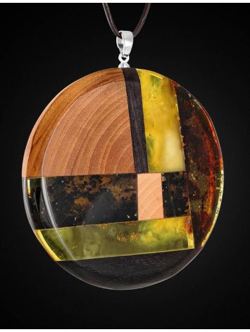 Round Wooden Pendant With Multicolor Amber The Indonesia, image , picture 3