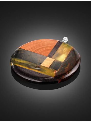 Round Wooden Pendant With Multicolor Amber The Indonesia, image , picture 2