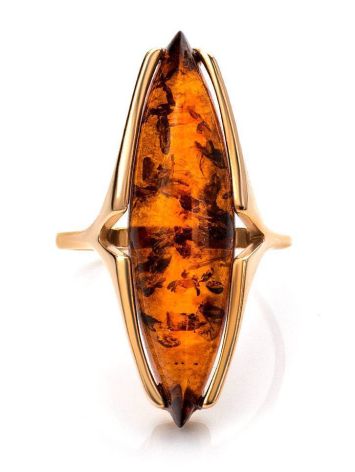 Gold-Plated Silver Ring With Cognac Amber The Barcelona​, Ring Size: 5.5 / 16, image , picture 3