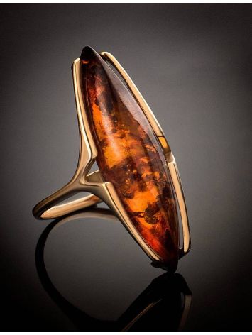 Gold-Plated Silver Ring With Cognac Amber The Barcelona​, Ring Size: 5.5 / 16, image , picture 2