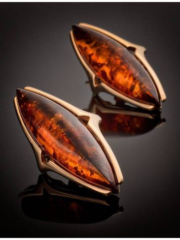 Gold-Plated Silver Earrings With Cognac Amber The Barcelona, image , picture 2
