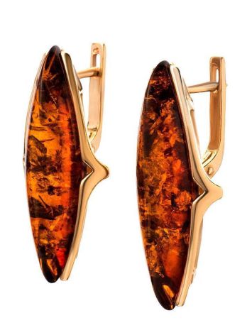 Gold-Plated Silver Earrings With Cognac Amber The Barcelona, image , picture 4
