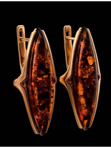 Gold-Plated Silver Earrings With Cognac Amber The Barcelona, image , picture 5