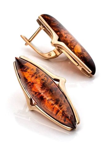 Gold-Plated Silver Earrings With Cognac Amber The Barcelona, image , picture 3