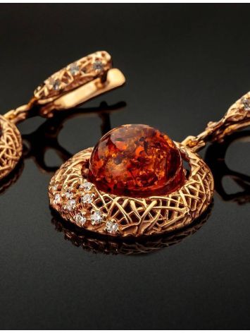 Drop Amber Earrings In Gold With Crystals The Venus, image , picture 2