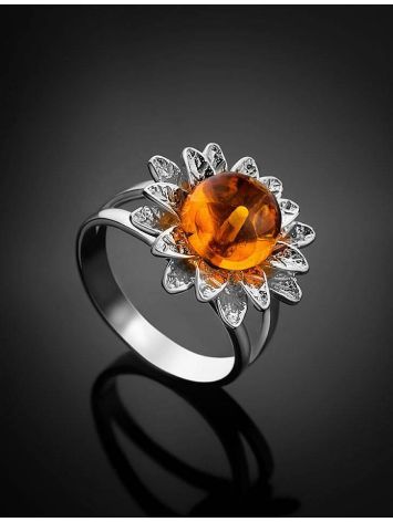 Bold Silver Ring With Cognac Amber The Aster, Ring Size: 11.5 / 21, image , picture 2