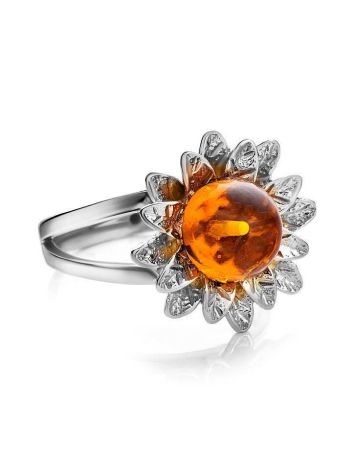 Bold Silver Ring With Cognac Amber The Aster, Ring Size: 11.5 / 21, image , picture 3