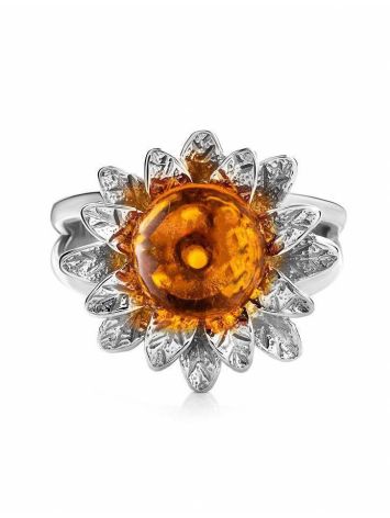 Bold Silver Ring With Cognac Amber The Aster, Ring Size: 11.5 / 21, image , picture 5