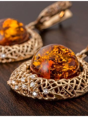 Drop Amber Earrings In Gold With Crystals The Venus, image , picture 5