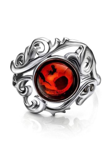 Bold Silver Cocktail Ring With Cherry Amber The Tivoli, Ring Size: 6.5 / 17, image , picture 4