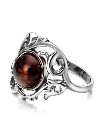 Bold Silver Cocktail Ring With Cherry Amber The Tivoli, Ring Size: 6.5 / 17, image , picture 5