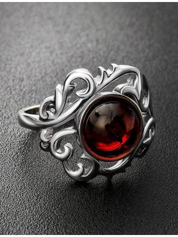 Bold Silver Cocktail Ring With Cherry Amber The Tivoli, Ring Size: 6.5 / 17, image , picture 2