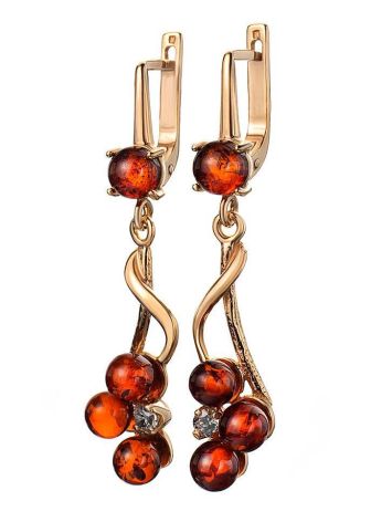 Gold-Plated Dangle Earrings With Amber And Crystals The Mimosa, image , picture 3