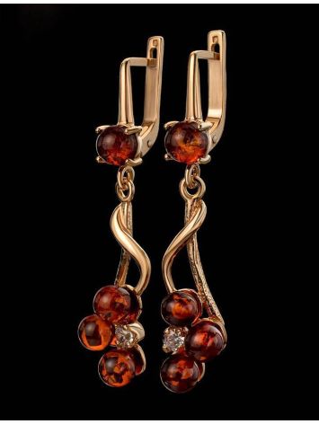 Gold-Plated Dangle Earrings With Amber And Crystals The Mimosa, image , picture 4