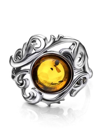 Filigree Silver Cocktail Ring With Cognac Amber The Tivoli, Ring Size: 7 / 17.5, image , picture 4