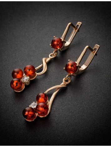 Gold-Plated Dangle Earrings With Amber And Crystals The Mimosa, image , picture 2