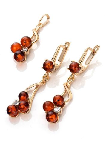 Gold-Plated Dangle Earrings With Amber And Crystals The Mimosa, image , picture 6