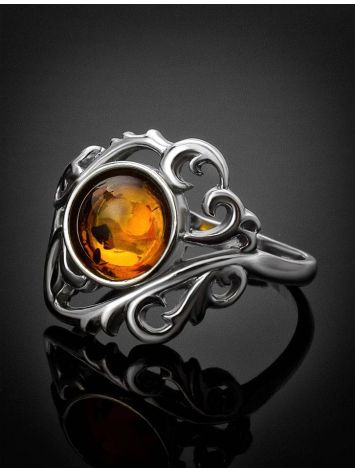 Filigree Silver Cocktail Ring With Cognac Amber The Tivoli, Ring Size: 7 / 17.5, image , picture 2