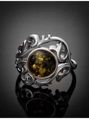Refined Green Amber Ring In Sterling Silver The Tivoli, Ring Size: 6.5 / 17, image , picture 2