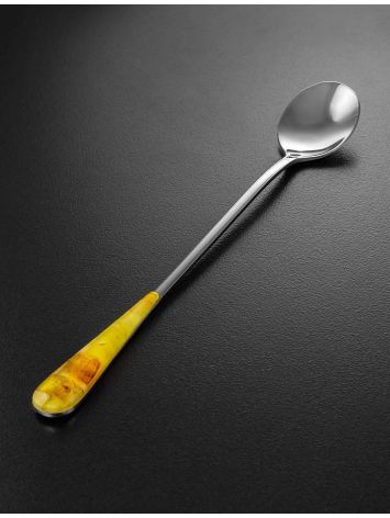 Sterling Silver Dessert Spoon With Honey Amber Mosaic, image , picture 2